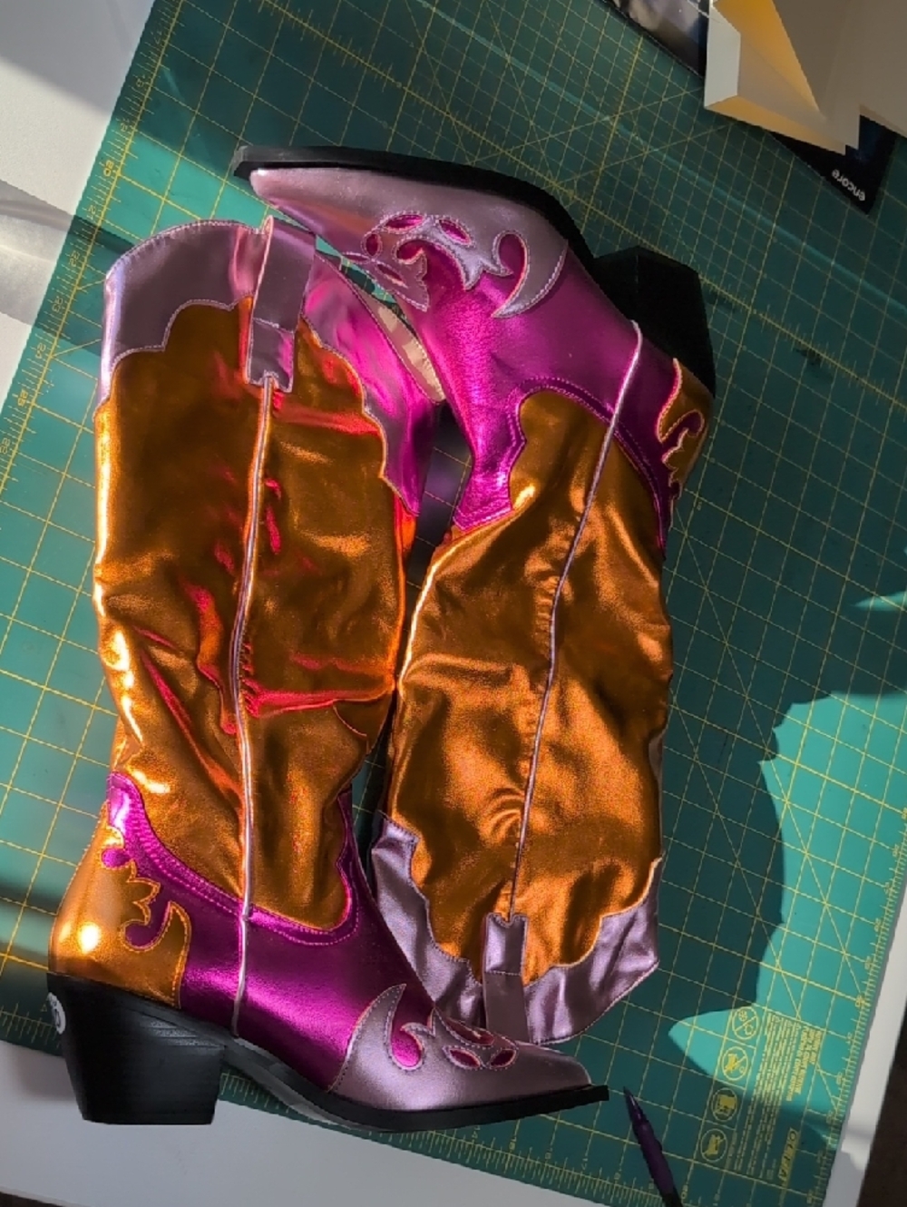 Metallic Pink and Orange Over-the-Knee Western Boots - Picture 7 of 7